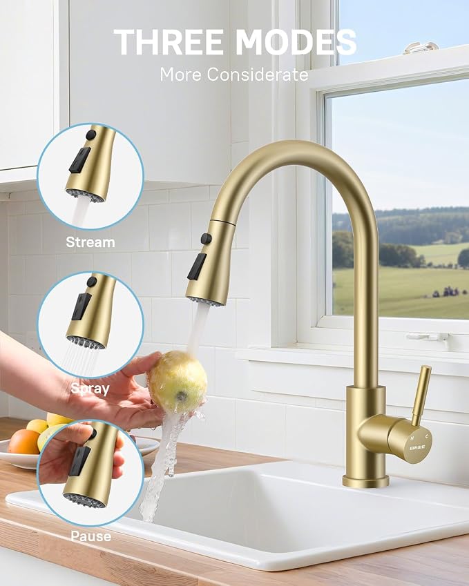 WEWE Kitchen Faucet with Soap Dispenser, Pull-Down Sprayer | 3-Mode Sprayer - Image 3