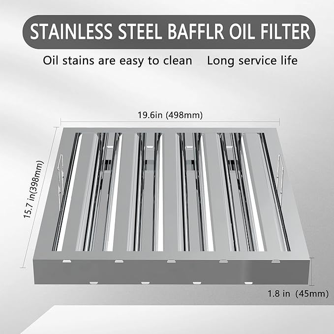 Stainless Steel Commercial Kitchen Hood Filter, Range Hood Baffle Grease Filter for Restaurant Exhaust Hoods, UL/NSF Listed, 19.5 W x 15.5 H Inch 4 Grooves Hood Filters（5 Pack）