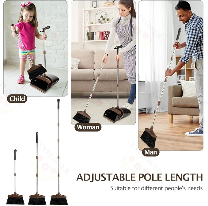 Broom and Dustpan Set with Long Handle, Light Weight Stainless Steel Poles - Image 4