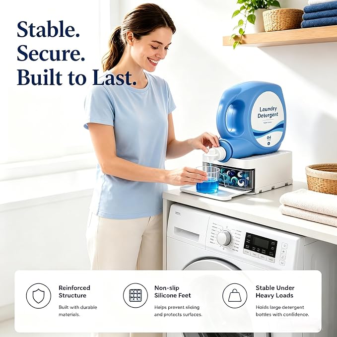 Laundry Detergent Holder with Pod Storage Drawer & Drip Tray, 3-in-1 Detergent - Image 9
