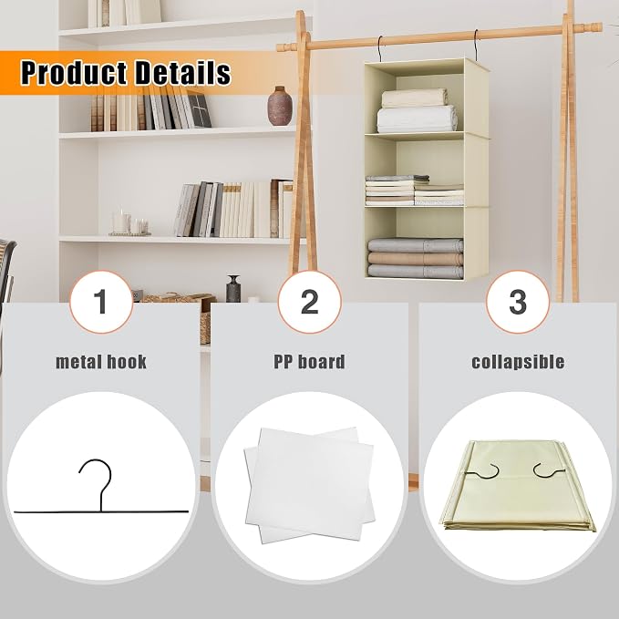 Hanging Closet Organizer 3-Shelf, Oxford Fabric Wardrobe Storage, shoes & - Image 6