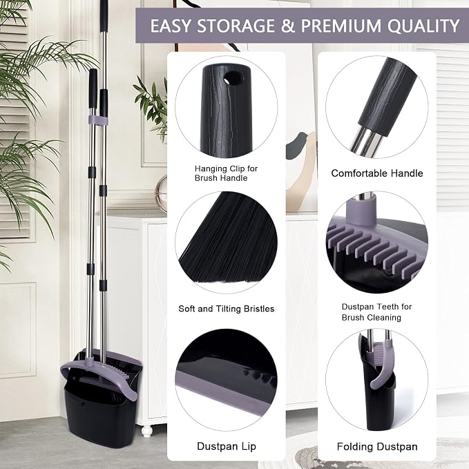 Broom and Dustpan Combo Set, Charcoal | Heavy Dust, Dustpans - Image 4
