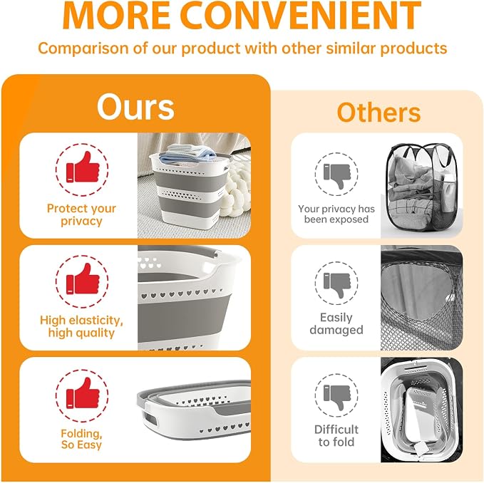 3 Pcs 42L Medium Collapsible Plastic Laundry Basket - Image 5