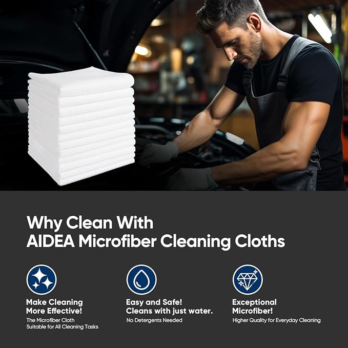 AIDEA White Microfiber Cleaning Cloth 100PK, Reusable Cleaning Rags 12"x12" | - Image 4