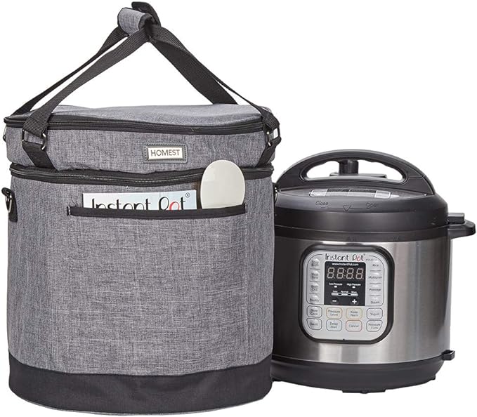 HOMEST 2 Compartments Carry Bag for 8 Quart Instant Pot, Pressure Cooker Travel Tote Have Accessory Pockets for Spoon, Measuring Cup, Steam Rack, Insulated Carrier with Easy to Clean Lining, Grey