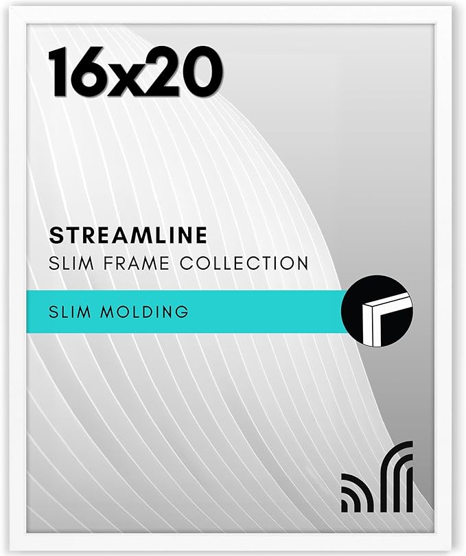 Americanflat 16x20 Picture Frame with Polished Plexiglass - Streamline Collection - Thin Border Picture Frame for Wall Display - Hanging Hardware Included - White