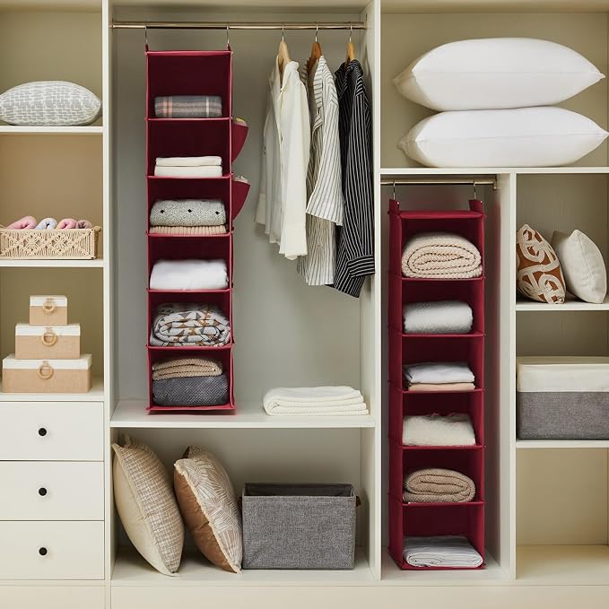 YOUDENOVA Hanging Closet Organizer and Storage, Dark Red | Breathable Fabric - Image 2