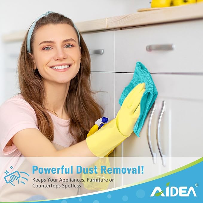 AIDEA Blue Microfiber Cleaning Cloth-12PK, Cleaning Rags 12"x 12" Absorbent | - Image 4