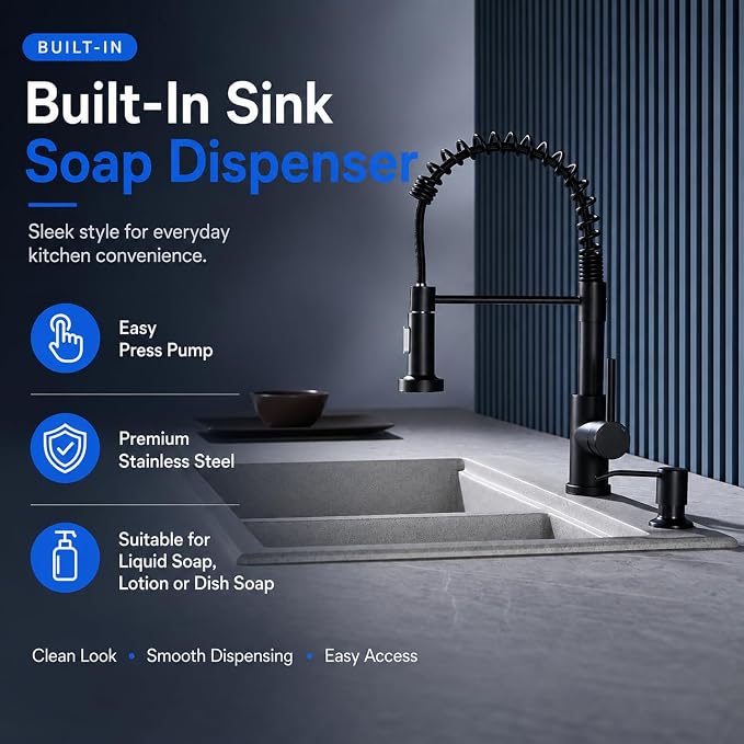 Soap Dispenser for Kitchen Sink, Built in Soap Dispenser Matte Black | - Image 2