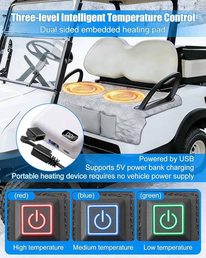 Heated Golf Cart Seat Cover, Non-Slip Winter Golf Cart Seat Warmer Towel Blanket Compatible with EZGO Yamaha Club Car and Most 2 to 3 Seats, 52×32 Inch