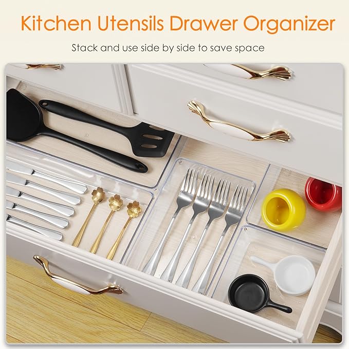 Drawer Organizer, 18 Pack Large Clear Plastic Kitchen Drawer Organizers Set - Image 4