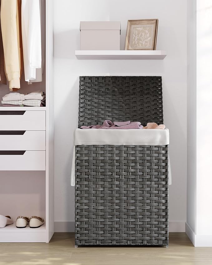 SONGMICS Laundry Hamper with Lid, 23.8 Gal Synthetic Rattan - Image 10