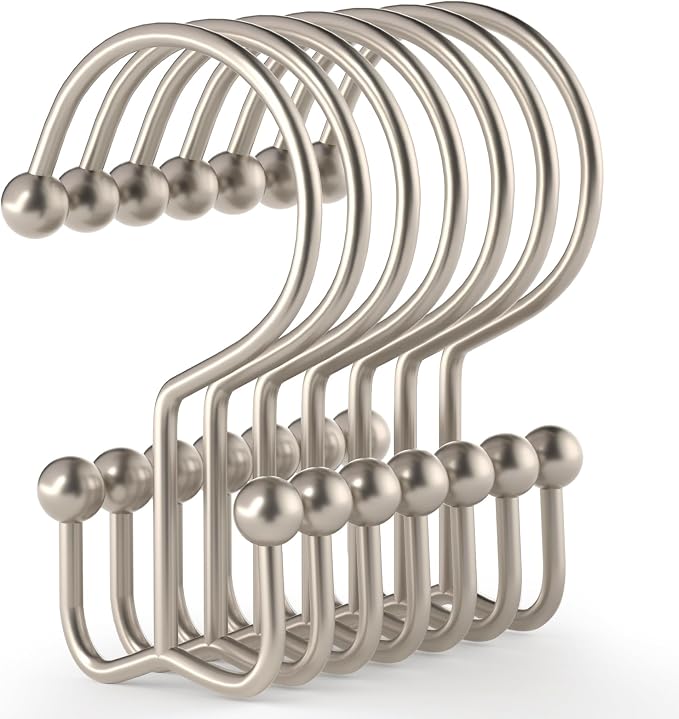 Shower Curtain Hooks, Durable Shower Curtain Rings Rust Proof, Double Glide by Goowin