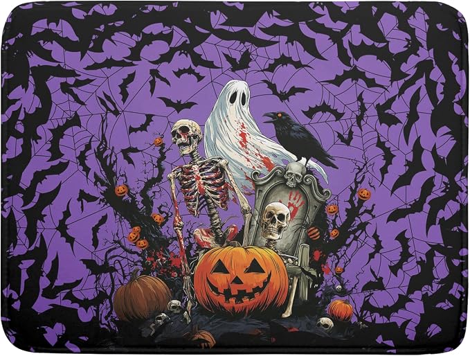 Giwawa Halloween Pumpkin Dish Drying Mat 18x24 inch Spooky Ghost Bat Dish Rack by Giwawa
