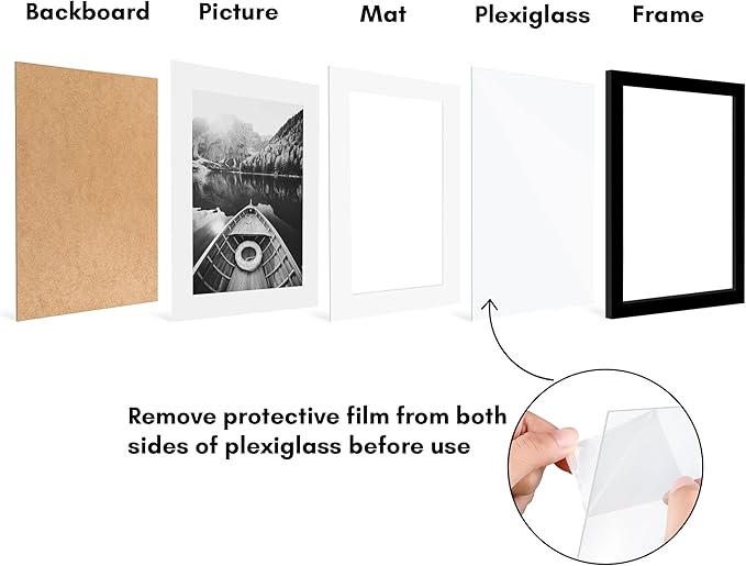 Americanflat 12x15 Picture Frame with Polished Plexiglass - Set of 5 - Use as 9x12 Frame with Mat or Display 12x15 Photo Without Mat - Galleria Collection - Picture Frames for Wall Display - Black