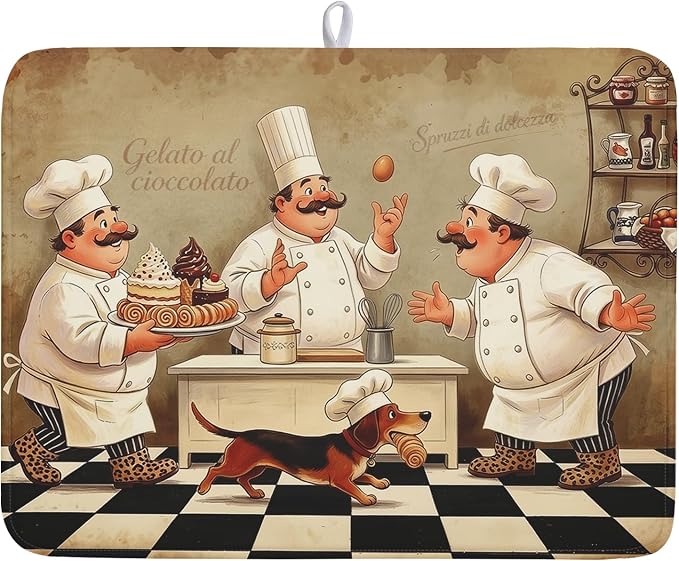 Fat Chef Dish Drying Mat For Kitchen Counter 18x24 Inch Microfiber Absorbent by Kawani