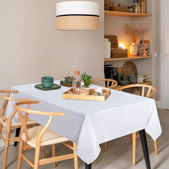 sancua 10 Pack White Tablecloth 60 x 102 Inch, Rectangle Table Cloth for 6 Feet Tables - Stain and Wrinkle Resistant Washable Polyester Table Cover for Dining Tables, Buffet Parties and Camping