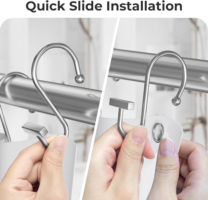 Bathway Shower Curtain Hooks, Chrome Shower Curtain Rings Rust Proof, T-Bar - Image 4