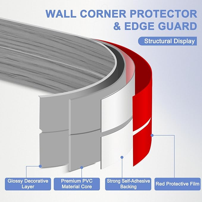 Wall Corner Protector Moulding Trim Peel and Stick Wall Corner Guards Trim Flexible Self Adhesive Edge Protector Moulding, 1.6 in x 10 Ft, Light Gray Wood