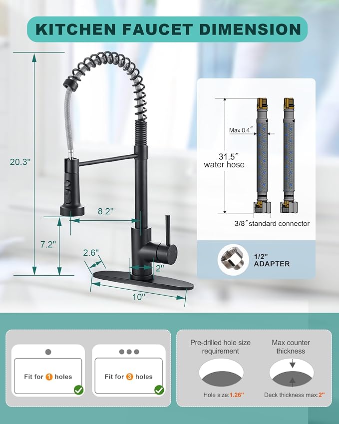 Kitchen Faucets with Pull Down Sprayer: Matte Black 3-Function Kitchen Sink - Image 7