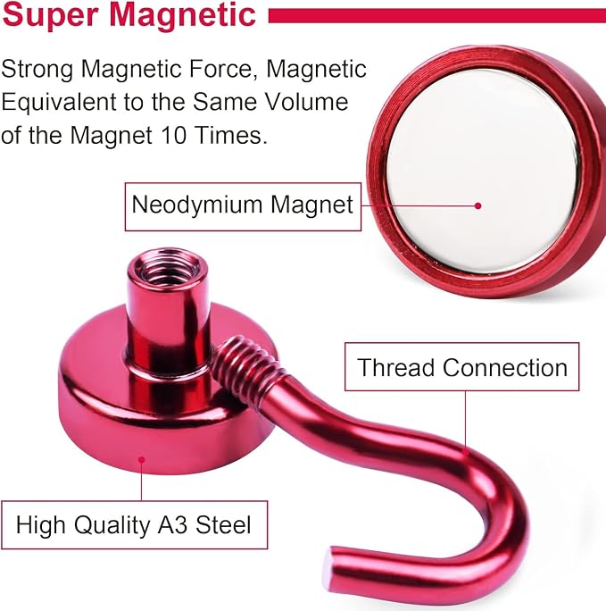 DIYMAG Magnetic Hooks 20pcs 30lbs Cruise Essentials 2026 Magnet Hook Red - Image 2