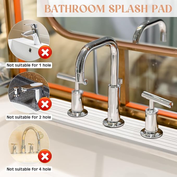 Teenyyou 3 Hole White Faucet Mat Kitchen Sink 16.1" x 5" | Bathroom Faucet - Image 3