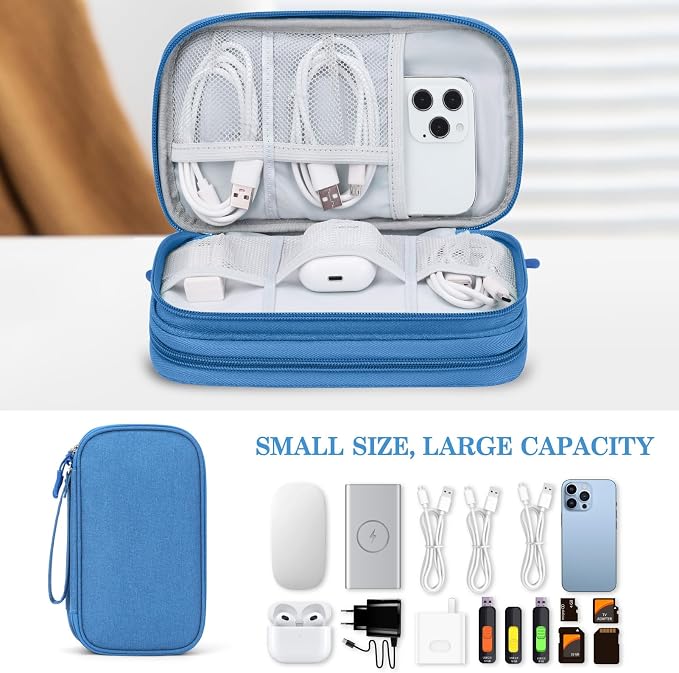 FYY Electronic Organizer, Travel Tech Pouch Bag, Cyan | Wrist Strap, Waterproof - Image 6