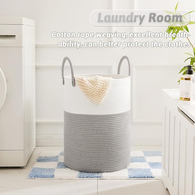 Artfeel Laundry Basket, Woven Cotton Rope Laundry Hamper, 80L - Image 2