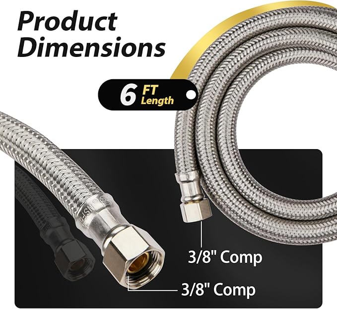 5 Pack Foskan 6FT Dishwasher Installation Kit,With Compression Connection,Stainless Steel Supply Line For Standard Dishwashers （6FT）