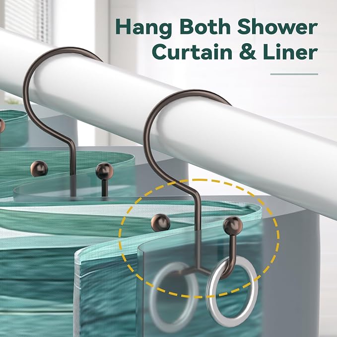 Shower Curtain Hooks, Durable Shower Curtain Rings Rust Proof, Double Glide - Image 6