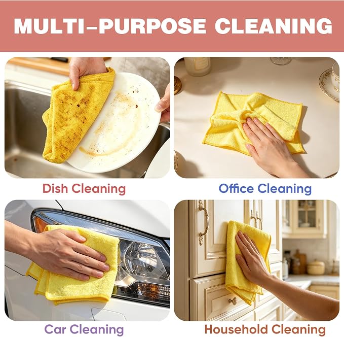 TEAWOO 10 PCS Yellow Microfiber Cleaning Cloths, Car Towels, Kitchen Towels - Image 5