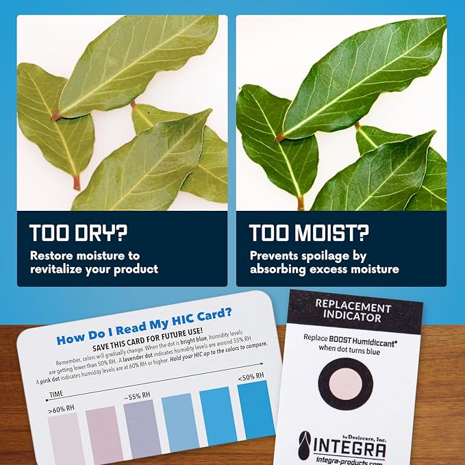 Integra Boost 2-Way Humidity Control Pack - Preserve Flavor & Control Humidity at 62% RH - Moisture Absorber for Herbs, Spices & More - 8 Gram (Pack of 20)