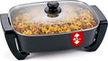 Elite Gourmet 15" x 12" x 4" Electric Skillet, Xtra Deep Dish, Ceralast™ PFAS Free Ceramic, 1500W Rapid Heat, Tempered Glass Vented Lid, Dishwasher Safe, 12.5 Qt., Black/Gray