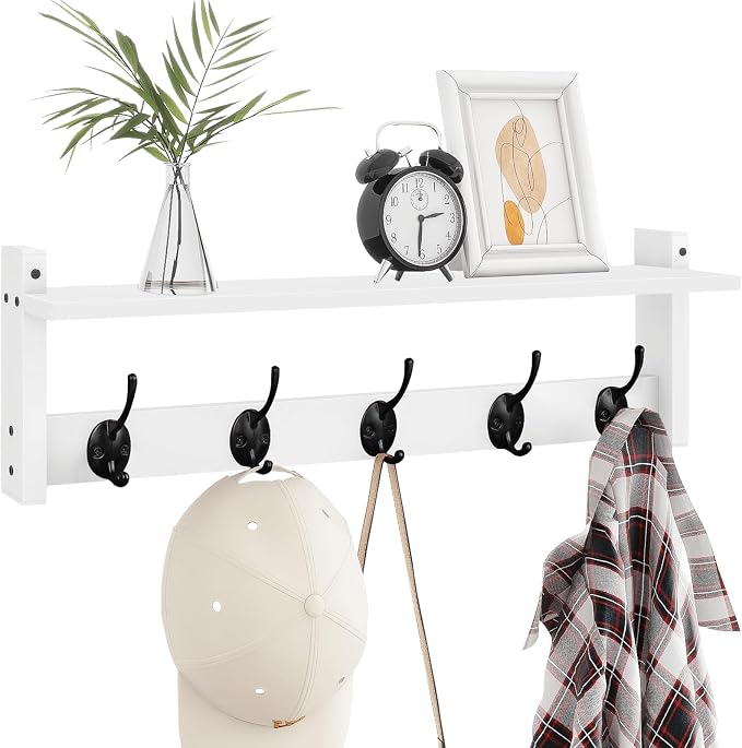 Coat Rack with Shelf Wall Mount, 24 Inch Long Wall Shelf with Hooks Underneath by Homode