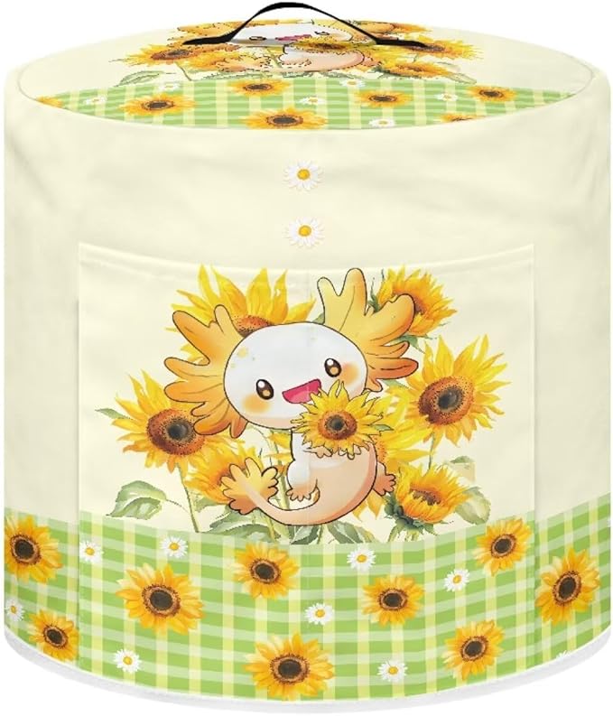 Xoenoiee Axolotl Daisy Sunflower Pattern Kitchen Appliance Dust Covers with Pockets, Electric Pressure Cooker Cover for 8qt Compatible with Crock Pot, Rice Cooker Cover, Large