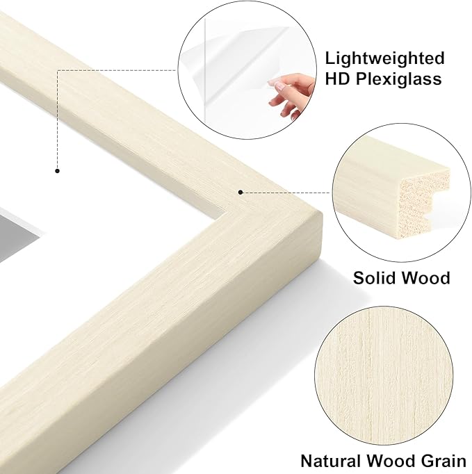 Vittanly 11x14 Picture Frame Set of 2, Solid Wood Frame for Wall Art Photo and Prints, Display Photo 8x10 with Mat or 11x14 without Mat, White