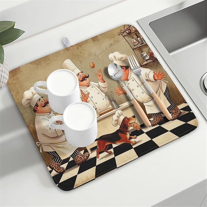Fat Chef Dish Drying Mats for Kitchen Counter 16x18 Inch Buffalo Plaid Cooking - Image 8