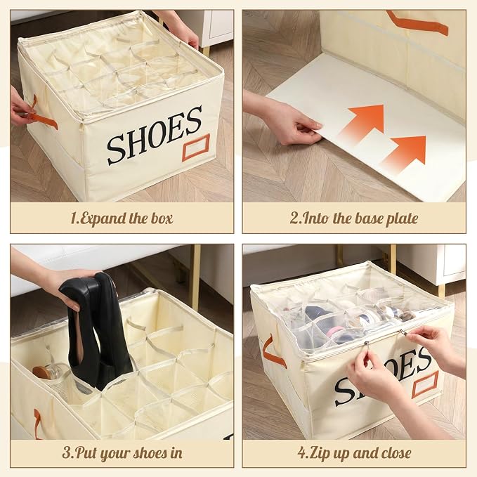 Amyhill Shoe Organizer for Closet Fits 16 Pairs Fabric Large Foldable Shoe - Image 5