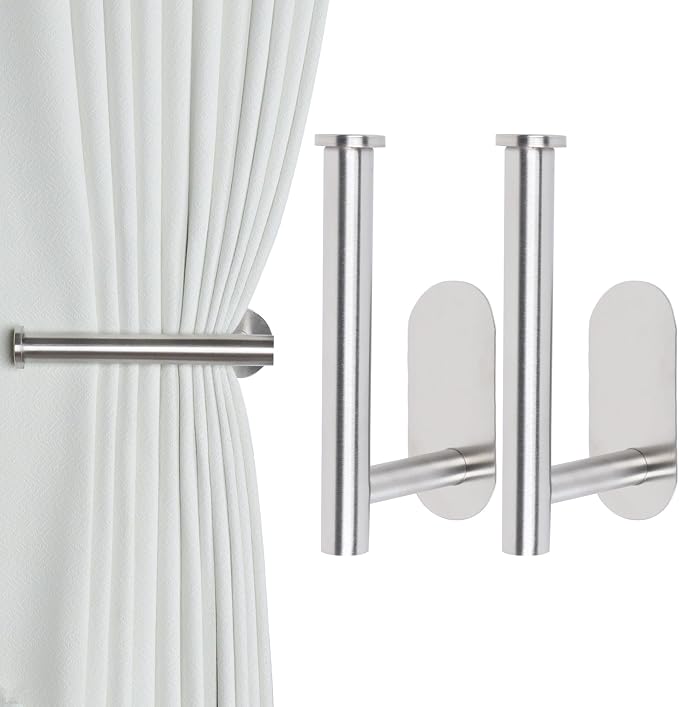Groleca Adhesive Curtain Holdbacks No Drill Curtain Tiebacks, 2 Pack, Metal by GROLECA