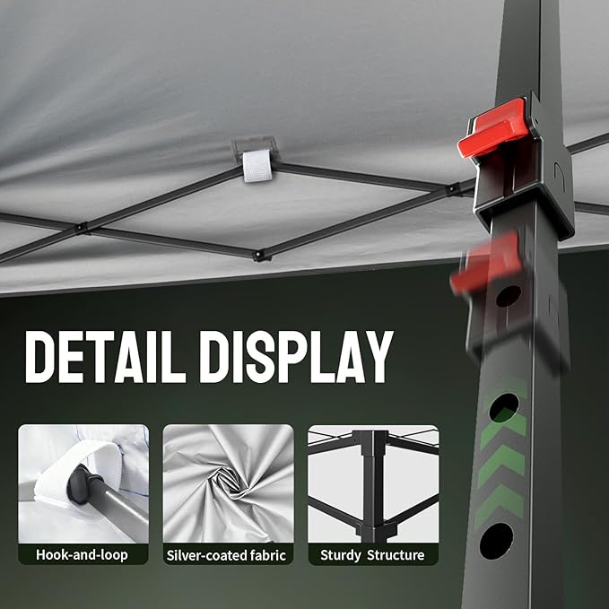 CROWN SHADES 10x10 Pop Up Canopy Tent - Patented Center Lock One Push Instant Outdoor Canopy Beach Tent with STO-N-Go Bag 8 Stakes & 4 Sand Bags，Khaki