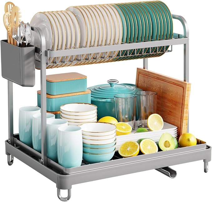 Sakugi Dish Drying Rack 2-Tier 15" x11.4" x15" Gray Double Rod | Kitchen - Image 3