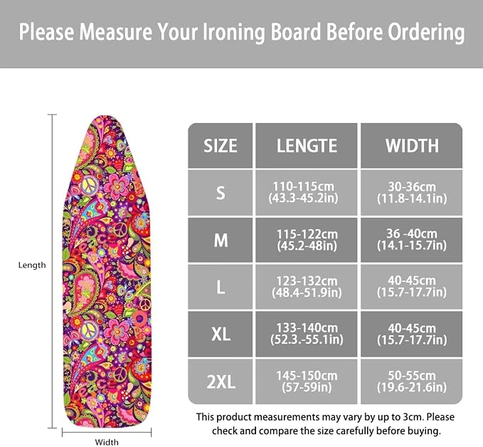 Hippie Peace Symbol Ironing Board Cover 15x48 Ironing Board Cover, Resist - Image 6