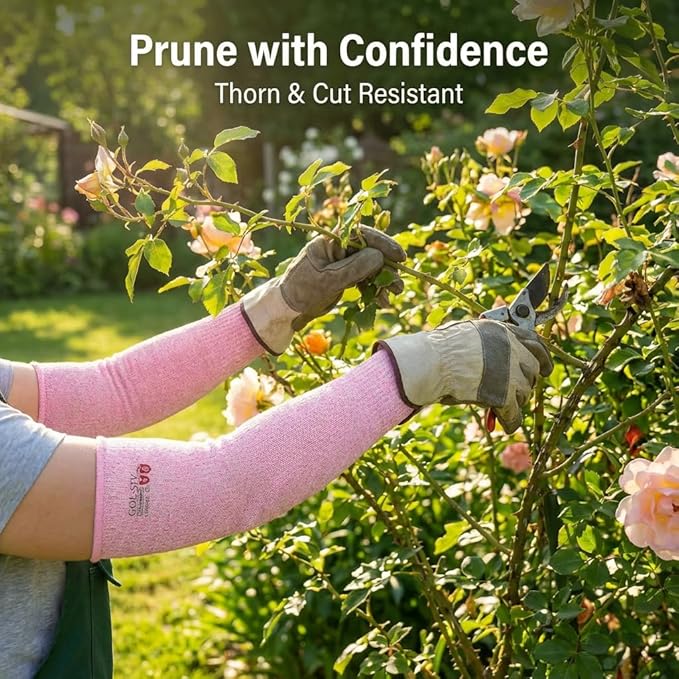 Arm Protectors For Thin Skin And Bruising, Cut Resistant Sleeves For Men Women, A5 Level Pink Arm Sleeve For Gardening (Pink, 17.7 In)