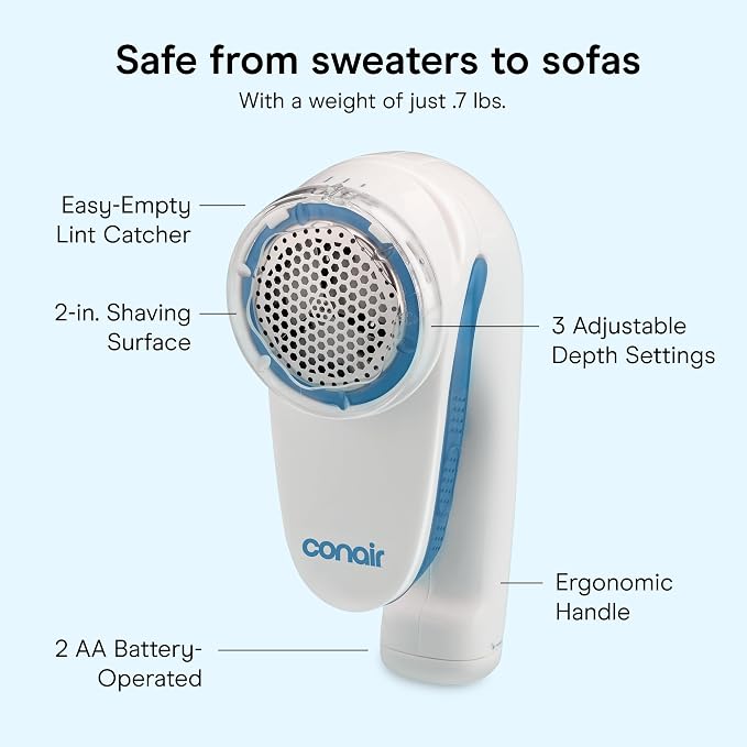 Conair Fabric Shaver and Lint Remover, Battery-Operated Portable Clothes Shaver - Image 4