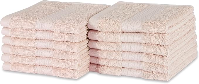 Amazon Basics Fade-Resistant 100% Cotton Washcloths, Machine Washable, Blush by AmazonBasics