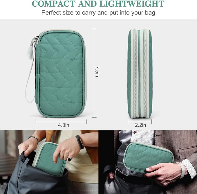 FYY Electronic Organizer, Travel Tech Pouch, Cable Organizer Green Quilted | - Image 2