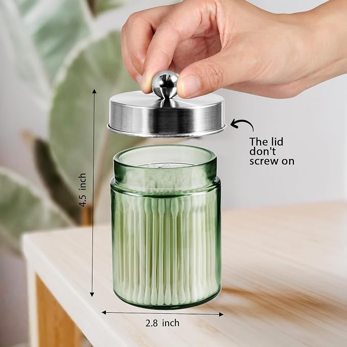 Amolliar Green Glass Apothecary Jar, Qtip Holder - Image 2