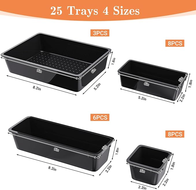 SpaceHacks 25 PCS Plastic Drawer Organizer, 4-Size Versatile Organizer Trays & - Image 2