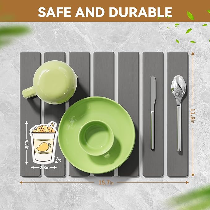 Foldable Stone Dish Drying Mat, 15.5"x11.8" Quick Dry Kitchen Board | Made of - Image 6