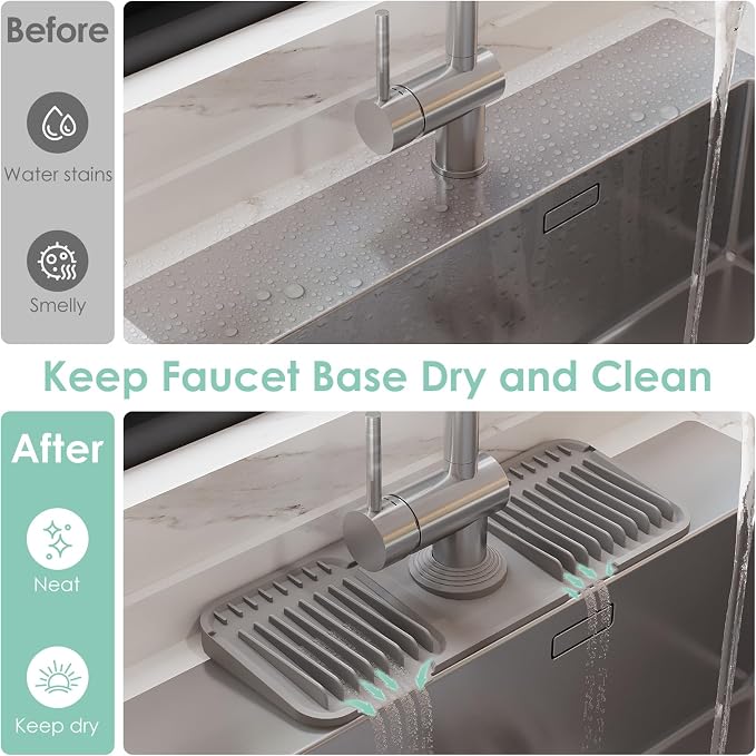 14.6-Inch Silicone Faucet Mat for Kitchen Sink Splash Guard, 7° Slope | - Image 6